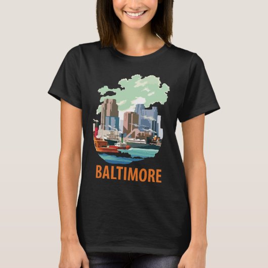 Baltimore Harbor Skyline Blauwe Reis T-shirt (Voorkant)