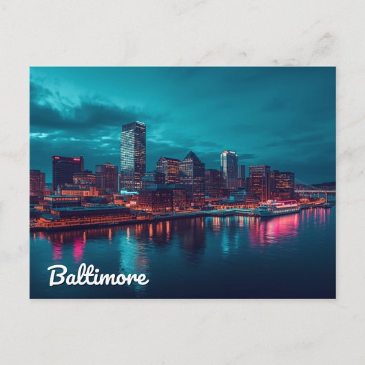 Baltimore Inner Harbor Nachtzicht Briefkaart (Voorkant)
