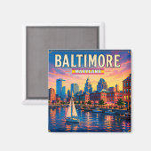 🌇 Baltimore Inner Harbor Stadsgezichten Magneet (Voorkant / Achterkant)