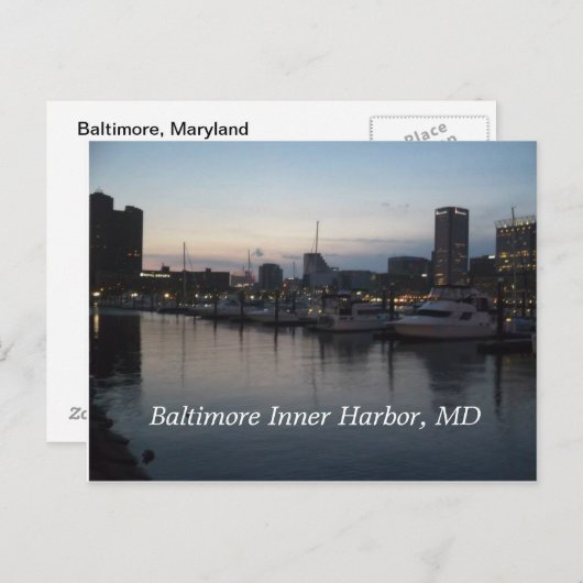 Baltimore Inner Harbour bij nacht Briefkaart (Voorkant / Achterkant)