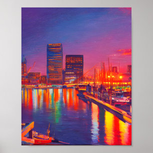 Baltimore Inner Harbour bij nacht Poster