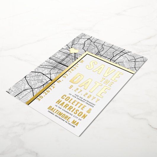 Baltimore Love Locator | Bruiloft Bewaar de datum Folie Uitnodiging (Gedraaid)