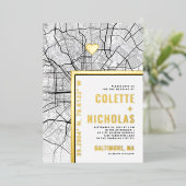 Baltimore Love Locator | Stad thema bruiloft Folie Uitnodiging (Staand Voorkant)