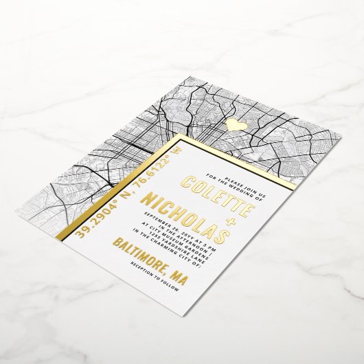 Baltimore Love Locator | Stad thema bruiloft Folie Uitnodiging (Gedraaid)