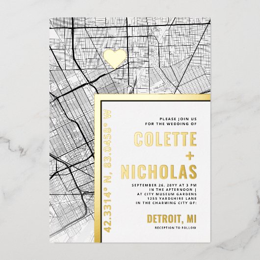 Baltimore Love Locator | Stad thema bruiloft Folie Uitnodiging (Voorkant)