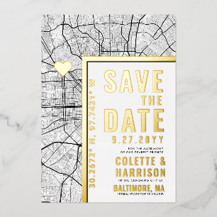 Baltimore Love Locator   Trouw Save the Date Folie Uitnodiging