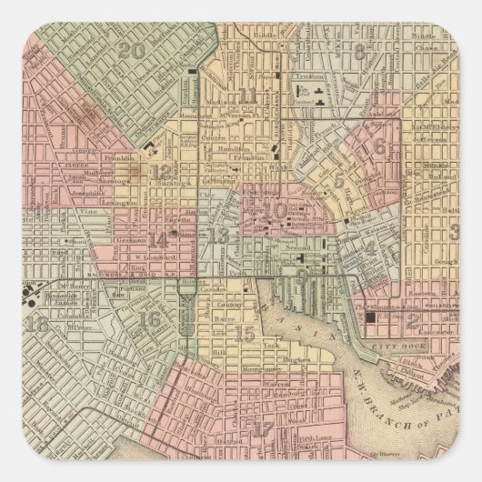 Baltimore Map door Mitchell Vierkante Sticker (Voorkant)