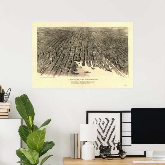 Baltimore Maryland 1912 Antiek Panoramic Map Poster (Thuiskantoor)