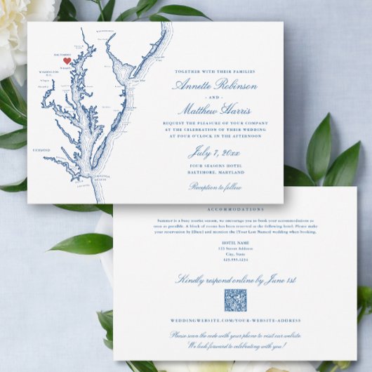 Baltimore Maryland all-in-one QR-code RSVP Bruilof Kaart