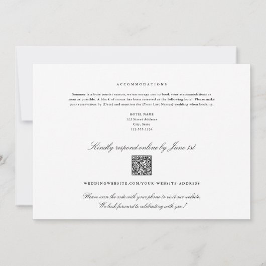 Baltimore Maryland all-in-one QR-code RSVP Bruilof Kaart (Achterkant)