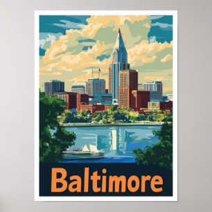Baltimore Maryland Art Vintage Travel Illustratie Poster