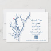 Baltimore Maryland Bruiloft Elegante Navy QR-code Save The Date (Voorkant)