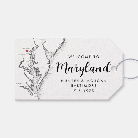 Baltimore Maryland bruiloft welkom zwart en wit Cadeaulabel (Voorkant (Horizontaal))