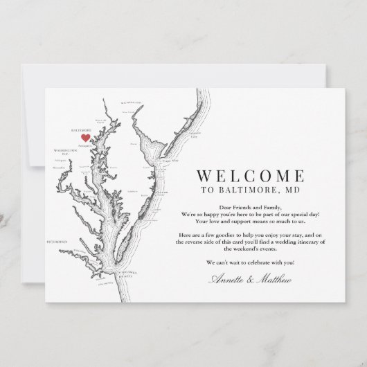 Baltimore Maryland Bruiloft Welkomstroute Bedankkaart (Voorkant)