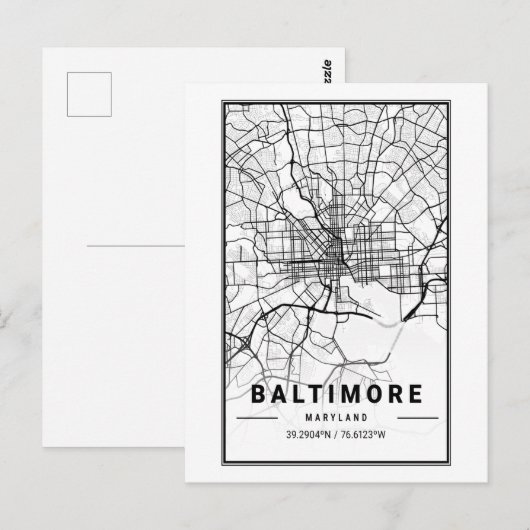 Baltimore, Maryland City Map Minimalist Art Briefkaart (Voorkant / Achterkant)