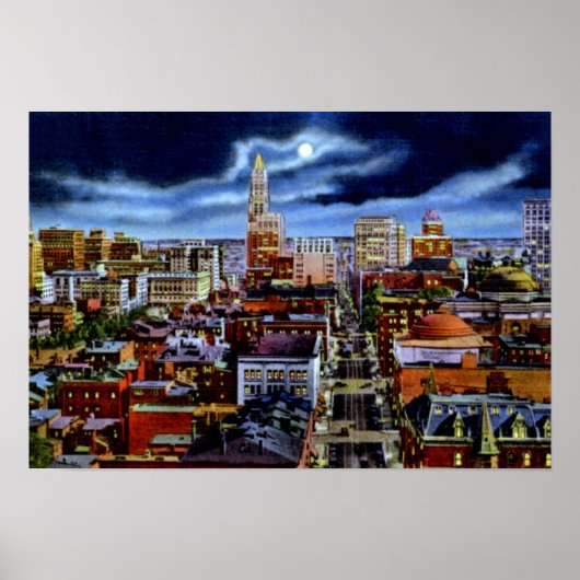 Baltimore Maryland City Skyline bij nacht Poster (Voorkant)