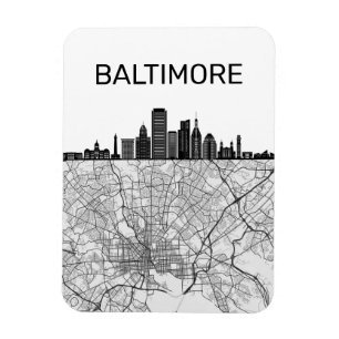 Baltimore Maryland City Skyline met kaart Magneet