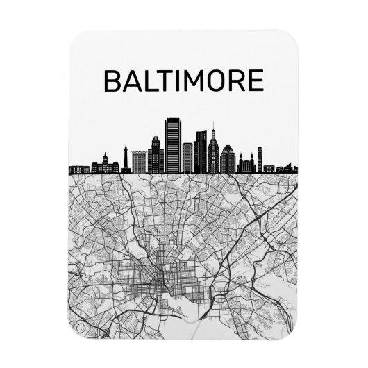 Baltimore Maryland City Skyline met kaart Magneet (Verticaal)