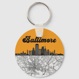 Baltimore Maryland City Skyline met kaart Sleutelhanger