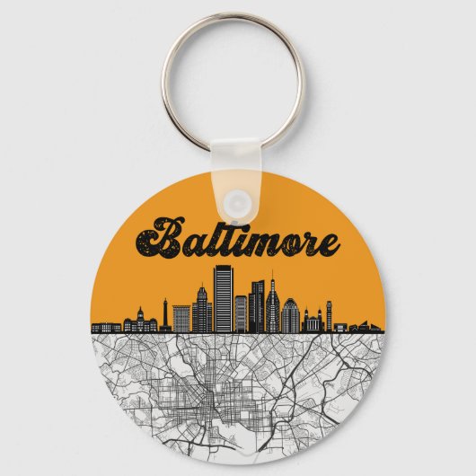 Baltimore Maryland City Skyline met kaart Sleutelhanger (Voorkant)