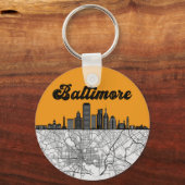 Baltimore Maryland City Skyline met kaart Sleutelhanger (Voorkant)