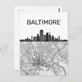 Baltimore Maryland City Skyline with Map Briefkaar Briefkaart (Voorkant / Achterkant)