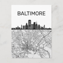 Baltimore Maryland City Skyline with Map Briefkaar