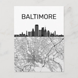 Baltimore Maryland City Skyline with Map Briefkaar Briefkaart