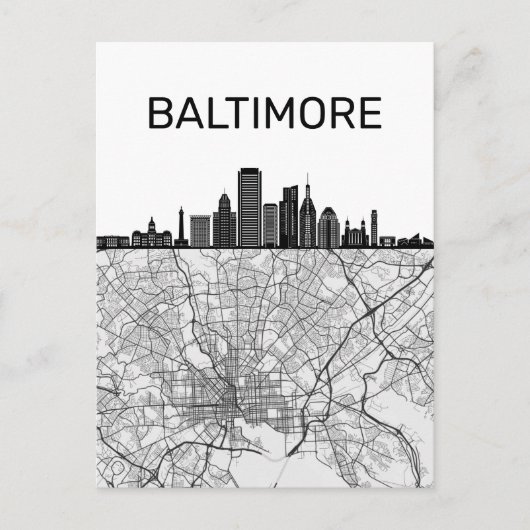 Baltimore Maryland City Skyline with Map Briefkaar Briefkaart (Voorkant)
