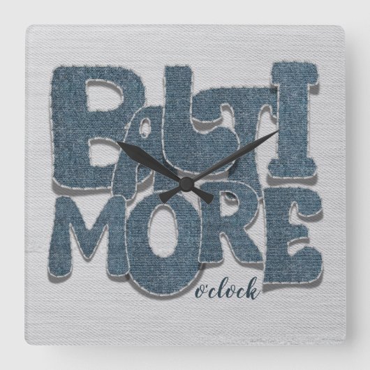 Baltimore Maryland Denim Letter Vierkante Klok (Voorkant)