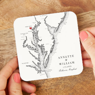 Baltimore Maryland Elegant Zwart Wit Bruiloft Kartonnen Onderzetters