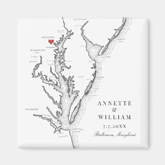 Baltimore Maryland Elegant Zwart Wit Bruiloft Magneet (Voorkant)