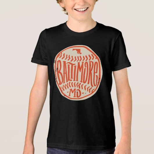 Baltimore Maryland handgetekende honkbaltypografie Tri-Blend Shirt (Voorkant)