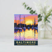 Baltimore, Maryland Harbour, Zonsondergang, Reizen Briefkaart (Staand voorkant)