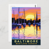 Baltimore, Maryland Harbour, Zonsondergang, Reizen Briefkaart (Voorkant / Achterkant)