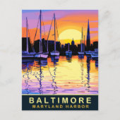Baltimore, Maryland Harbour, Zonsondergang, Reizen Briefkaart (Voorkant)