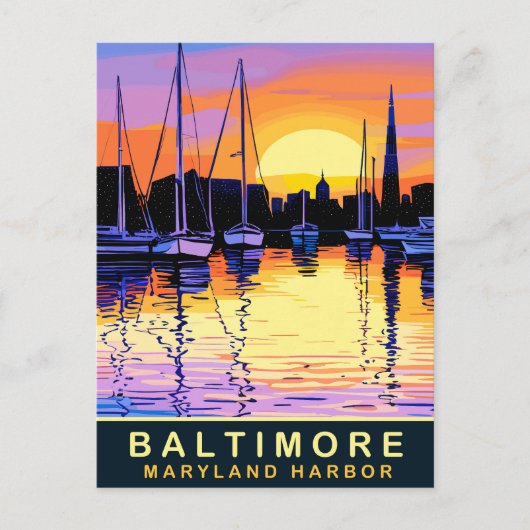 Baltimore, Maryland Harbour, Zonsondergang, Reizen Briefkaart (Voorkant)