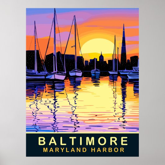 Baltimore, Maryland Harbour, Zonsondergang, Reizen Poster (Voorkant)
