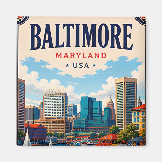 ⚓ Baltimore Maryland haven en skyline Magneet (Voorkant)