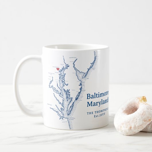 Baltimore Maryland Kaart cadeau Navyblauw Koffiemok (Met donut)