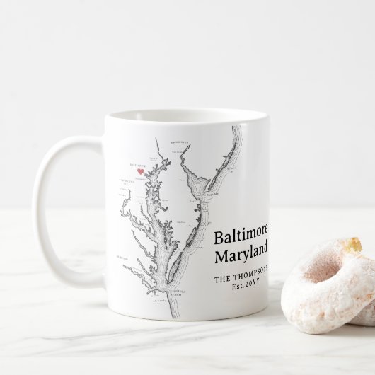 Baltimore Maryland Kaart Cadeau Zwart en Wit Koffiemok (Met donut)