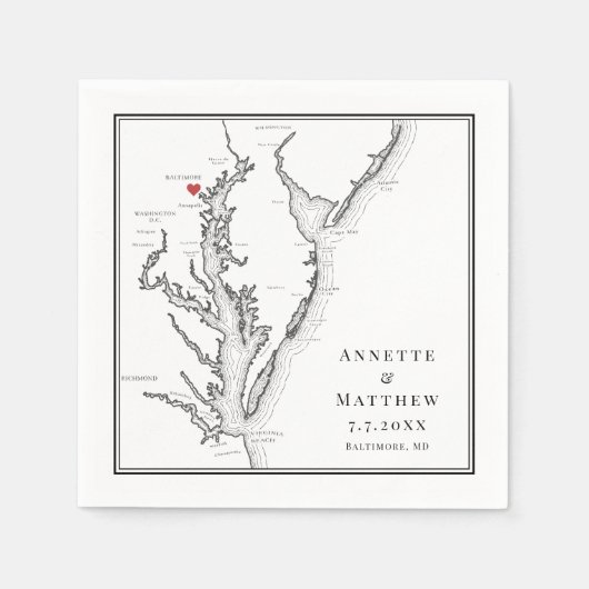 Baltimore Maryland Kaart Elegant Zwart Wit Bruilof Servet (Voorkant)