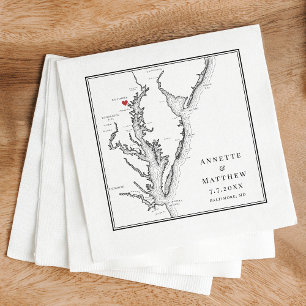 Baltimore Maryland Kaart Elegant Zwart Wit Bruilof Servet