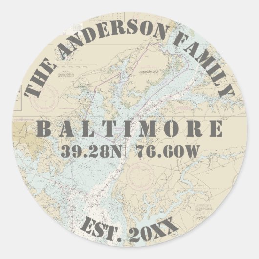 Baltimore Maryland Nautische Envelop Seals Boaters Ronde Sticker (Voorkant)