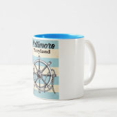 Baltimore Maryland -nautische reisposter Tweekleurige Koffiemok (Voorkant rechts)