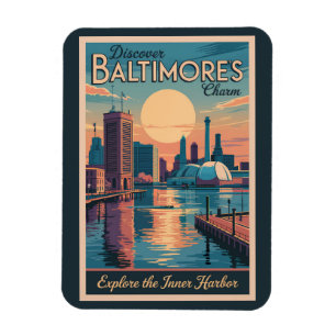 Baltimore Maryland Silhouette Reis Kunst Vintage Magneet