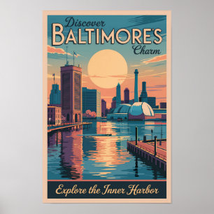 Baltimore Maryland Silhouette Reis Kunst Vintage Poster