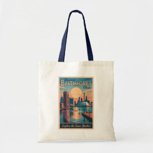 Baltimore Maryland Silhouette Reis Kunst Vintage Tote Bag