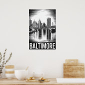Baltimore Maryland Silhouette Zwart Wit Houtsnede Poster (Keuken)