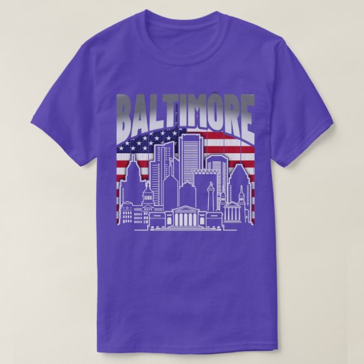 Baltimore Maryland Skyline American Flag T-shirt (Design voorkant)